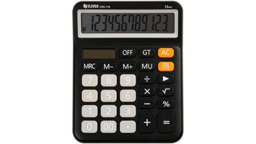 ELEVEN Kalkulator biurowy w kolorze czarnym, szare przyciski numeryczne, CDC110BK