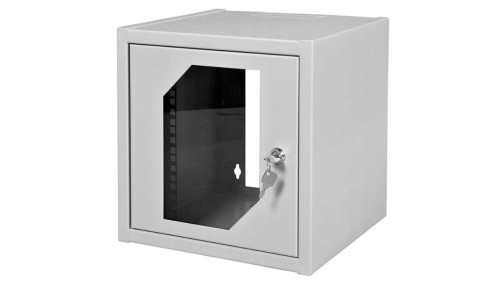 SZAFA WISZĄCA RACK SZAFKA SERWEROWA 10 6U 300 mm SZARA Z SZYBĄ HARTOWANĄ 5-10/06U-300/W111/01