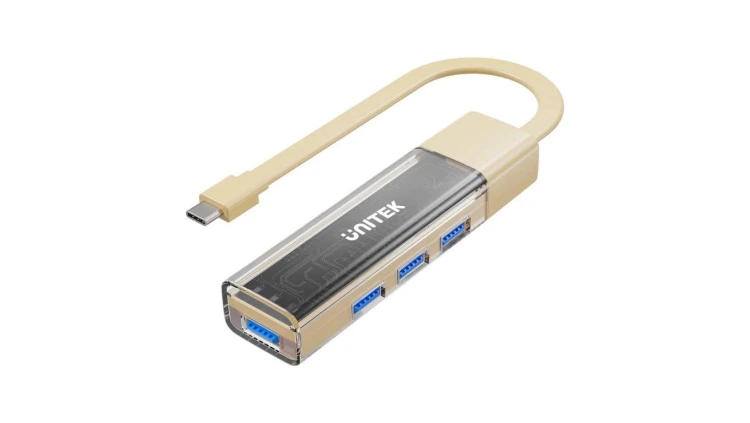 Unitek hub dwukierunkowy USB C/USB A 5Gbps, 4x USB A kremowy