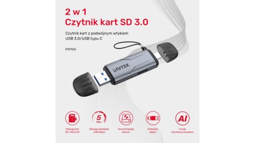 Unitek Czytnik kart SD/microSD USB-A 5Gbps/USB-C