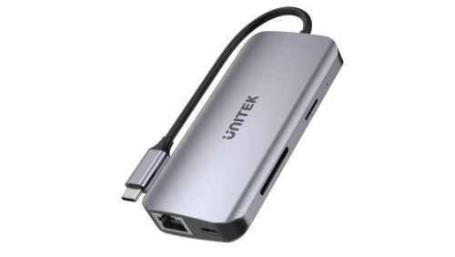 Unitek Aktywny hub USB-C 5Gbps, 2x HDMI 4K, czytnik kart, RJ-45, PD 100W