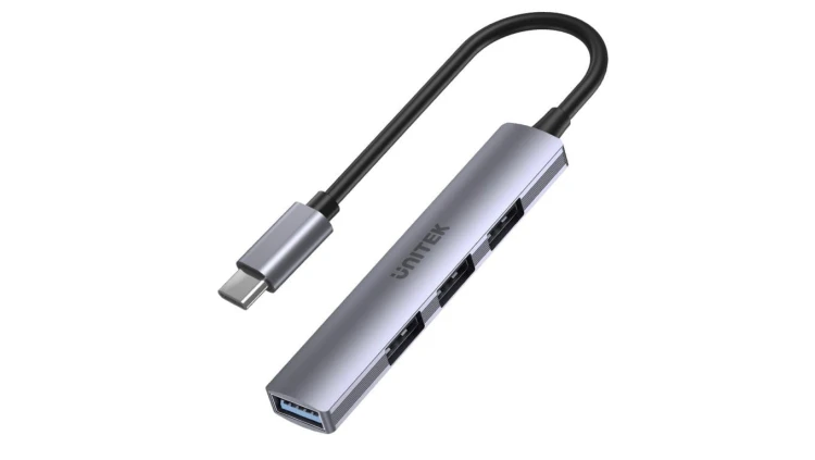 Unitek Hub USB-C 1*USB-A 5 Gbps, 3*USB-A 2.0 alu