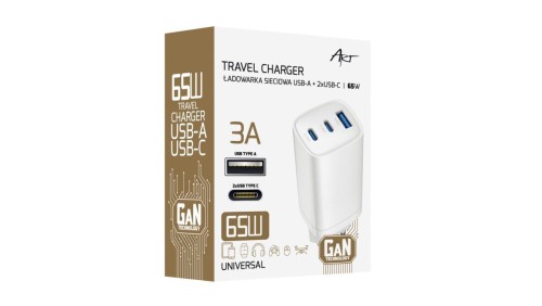 ŁADOWARKA SIECIOWA GaN PD/QC 4.0 2x USB-C 1x USB-A 65W ART