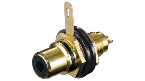 Gniazdo cinch do montażu w obudowie z izolacją i przyłączem lutowanym - Wersja kolorystyczna Czarny