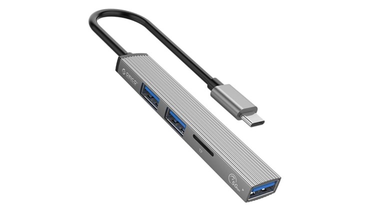 Orico Hub USB-C 3xport USB-A, czytnik microSD, alu