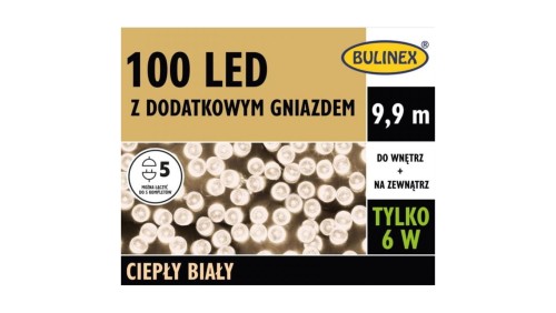 Lampki Bulinex 100led białe ciepłe 9,9m z dodatkowym gniazdem sznur