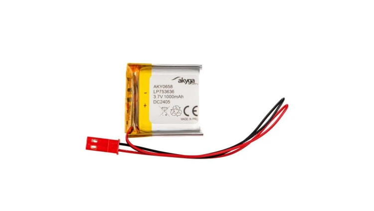 Akumulator litowo-polimerowy Akyga AKY0658 LP753636 Li-Po 3.7V / 1000mAh PCM JST 2.54 2-Pin 150mm