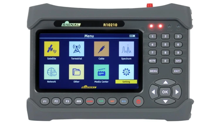 Miernik sygnału DVB-T/T2(HEVC 10 bit)/C oraz DVB-S2X/S2/S ST-6986 z wbudowanym tunerem, analizatorem widma, testerem optycznym