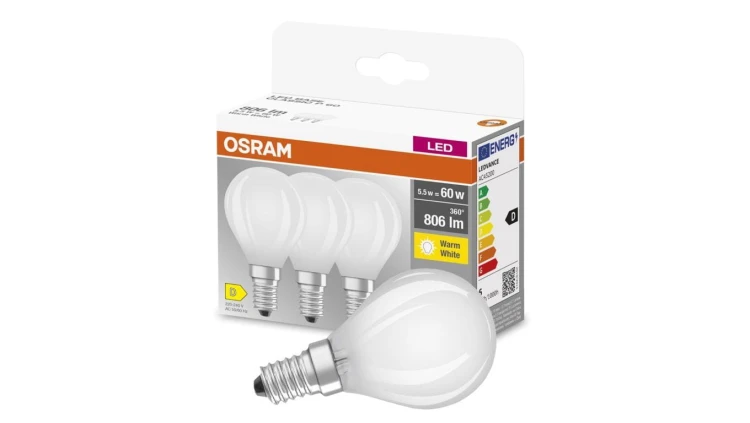 3PAK Żarówka LED E14 P45 5,5W = 60W 806lm 2700K Ciepła 300 Filament OSRAM BASE