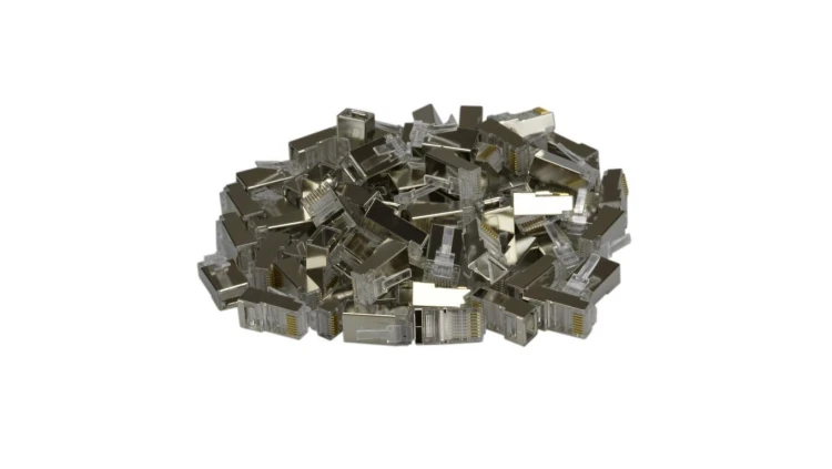 Wtyk modularny RJ45 8P8C kat.5e ekranowany FTP uniwersalny drut linka NEKU opakowanie WORECZEK 50szt.