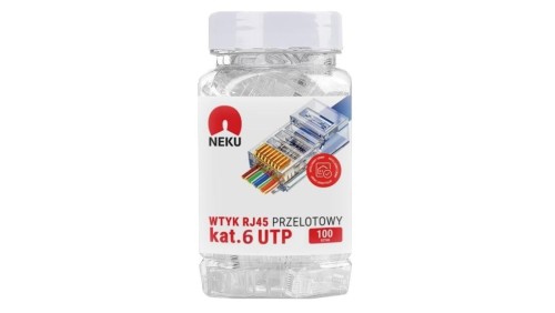 Wtyk modularny RJ45 8P8C kat.6 nieekranowany UTP uniwersalny drut linka przelotowy NEKU opakowanie SŁOIK 100szt.