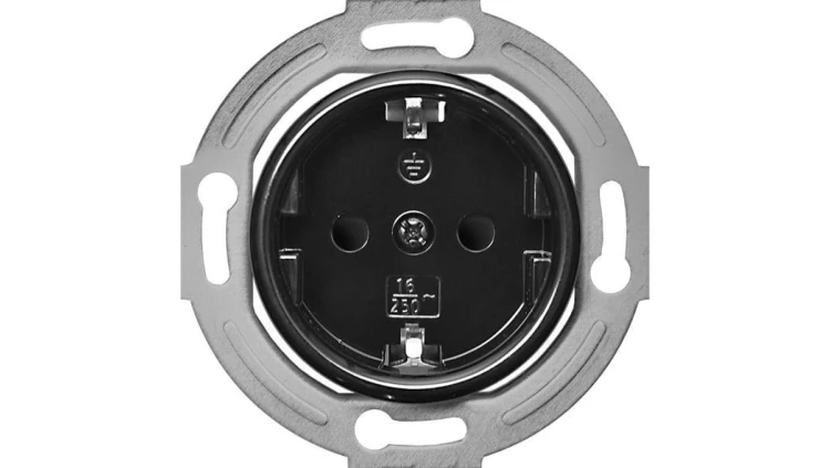 Gniazdo pojedyncze 2P+Z SCHUKO Retro bez ramki , 16A-250V~, czarne
