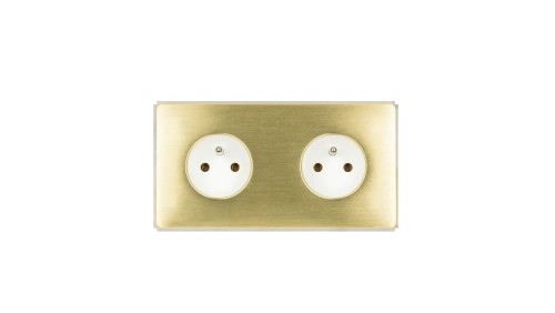 Gniazdko elektryczne białe podwójne ramka stal szczotkowana PVD Brass GN-SNPBR02B