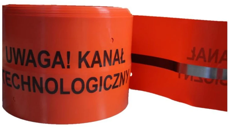 Taśma ostrzegawczo-lokalizacyjna pomarańczowa 20cm/0,5mm, 100 mb UWAGA! Kanał Technologiczny TOL-TPn/50/20