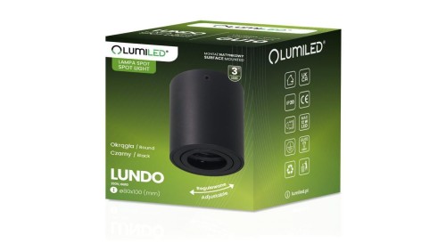 Oprawa Natynkowa HALOGENOWA Spot Tuba Ruchoma LUNDO GU10 LUMILED Okrągła Czarna 80mm