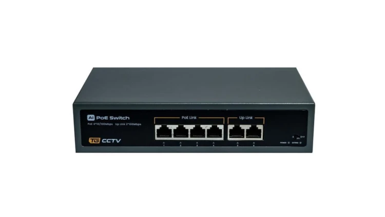 Switch 4x PoE 10/100 Mbps 802.3af/at + 2x Uplink 10/100 Mbps, 78W, tryb Extend (250m)