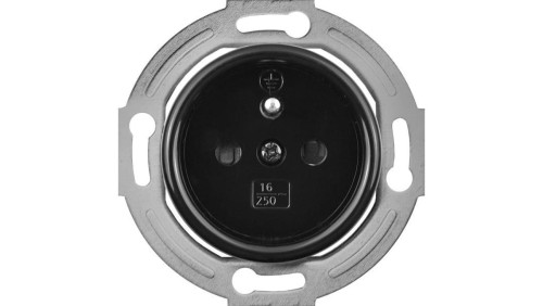 Gniazdo pojedyncze 2P+Z Retro 16A-250V~, zaciski śrubowe, czarne