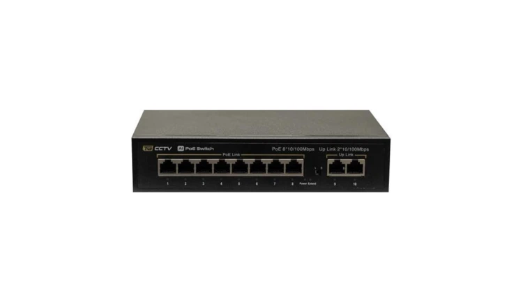 Switch 8x PoE 10/100 Mbps 802.3af/at + 2x Uplink 10/100 Mbps, 96W tryb Extend (250m)