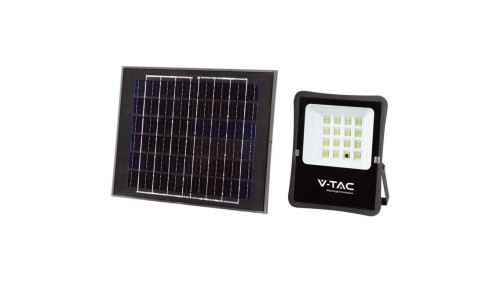 Naświetlacz LED SMD 1600lm 6400K 15000mAh IP65 czarny barwa CW biała zimna z panelem solarnym 16W VT-55200 V-TAC