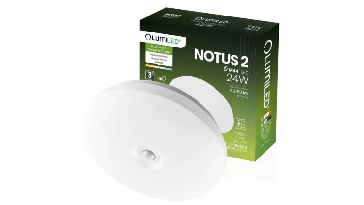 Plafon LED Lampa Sufitowa Natynkowa 24W NOTUS 2 Okrągły Czujnik Ruchu IP44 33 cm LUMILED