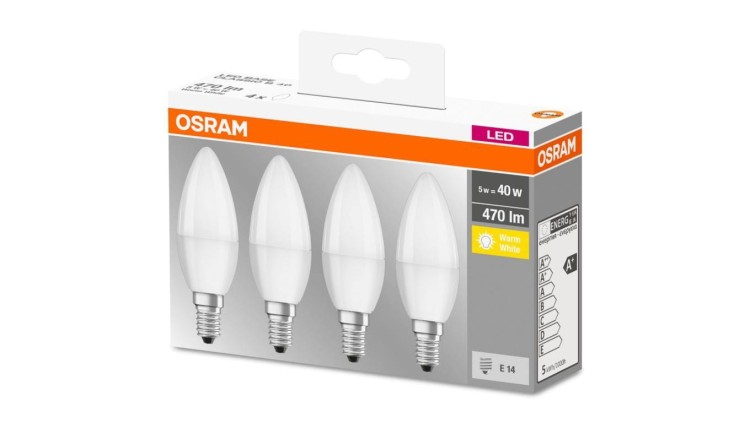 4PAK Żarówka LED E14 B35 5W = 40W 470lm 2700K Ciepła 300 OSRAM Base