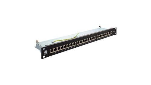 Patch panel RACK 19 kat.6A 24p FTP z półką 1U czarny NEKU