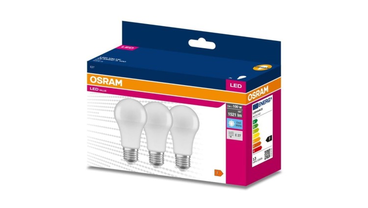 3PAK Żarówka LED E27 A60 13W = 100W 1521lm 4000K Neutralna 200 OSRAM VALUE