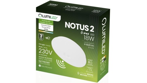 Plafon LED Lampa Sufitowa Natynkowa 18W NOTUS 2 Okrągły Czujnik Ruchu IP44 33 cm LUMILED