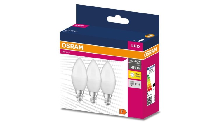 3PAK Żarówka LED E14 B35 4,9W = 40W 470lm 2700K Ciepła OSRAM Value