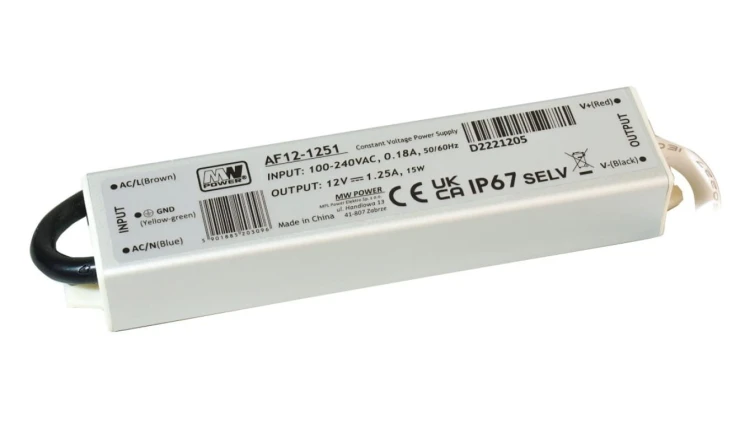 Zasilacz LED 15W 12V 1.25A metalowa obudowa IP67 - AF12-1251 MW POWER
