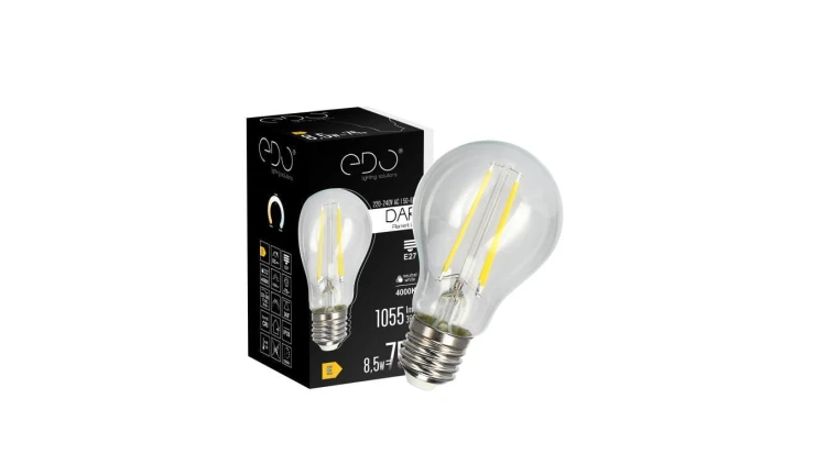 Żarówka dekoracyjna DARI LED Filament 8,5W, E27, 4000K, 1055lm, 230V, CLEAR A60, EDO777630 EDO