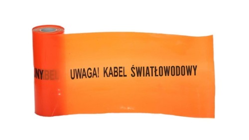 Taśma ostrzegawcza kolor pomarańczowy szer. 20 cm z nadrukiem Uwaga Kabel Światłowodowy /200m/ TO-Opt/20