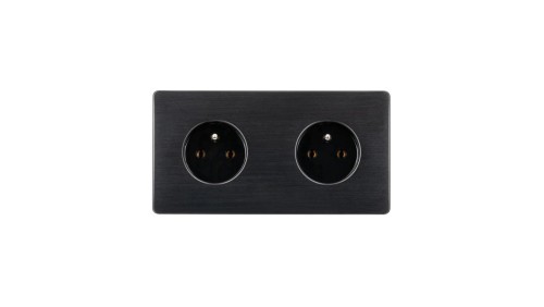 Gniazdko elektryczne czarne podwójne ramka stal szczotkowana PVD Black GN-SNPBL02C