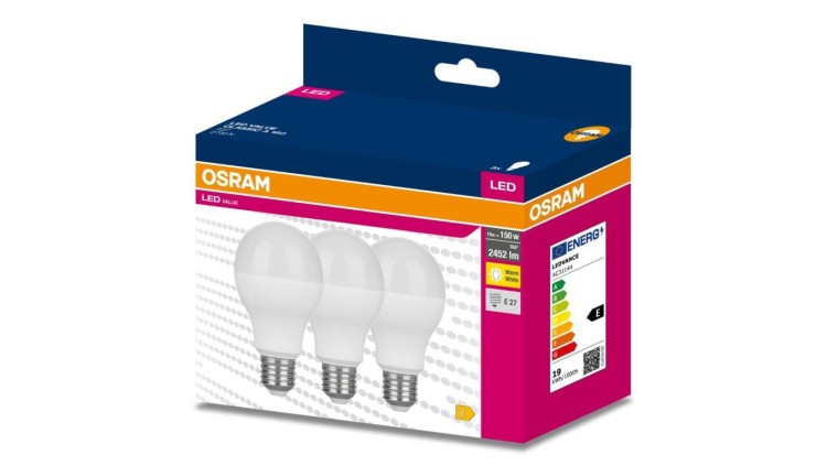 3PAK Żarówka LED E27 A60 19W = 150W 2452lm 2700K Ciepła 200 OSRAM VALUE