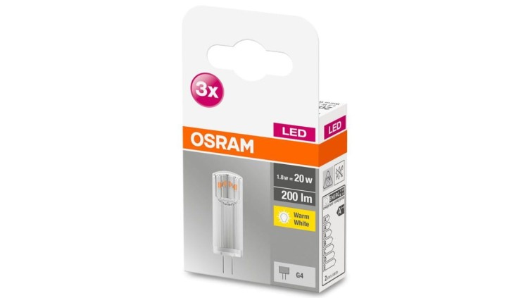3PAK Żarówka LED G4 KAPSUŁKA 1,8W = 20W 200lm 2700K 300 12V OSRAM