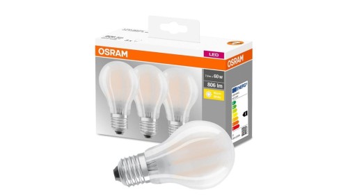 3PAK Żarówka LED E27 A60 7W = 60W 806lm 2700K Ciepła 300 Filament OSRAM Base