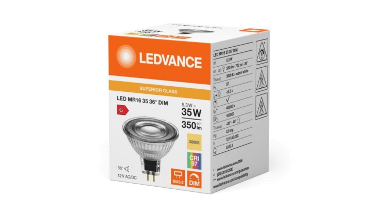 Żarówka LED MR16 GU5.3 5.3W = 35W 350lm 3000K Ciepła Biała 12V FILAMENT ŚCIEMNIALNA LEDVANCE