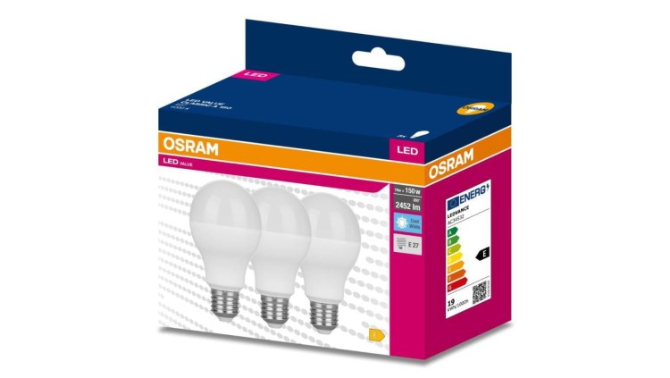 3PAK Żarówka LED E27 A60 19W = 150W 2452lm 4000K Neutralna 200 OSRAM VALUE