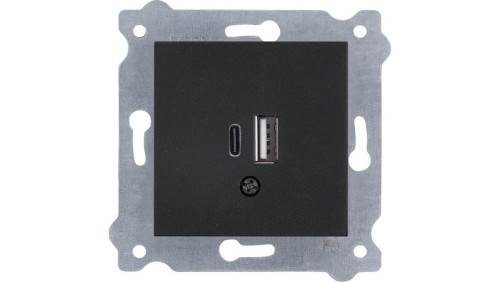 Gniazdo podwójne ładowania USB Typ C + Typ A Czarny Metalik 277/14E EXEN
