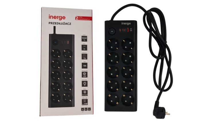 Przedłużacz INERGE 10-gniazdowy 2m ECS-1031PD-02-B
