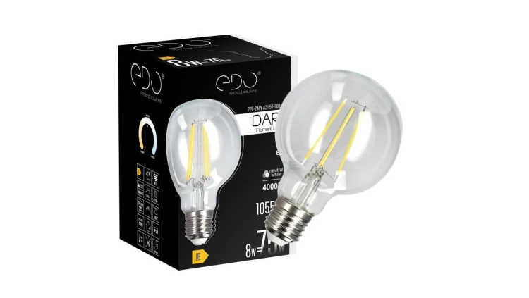 Żarówka dekoracyjna DARI LED Filament 8W, E27, 4000K, 1055lm, 230V, CLEAR G80, EDO777634 EDO