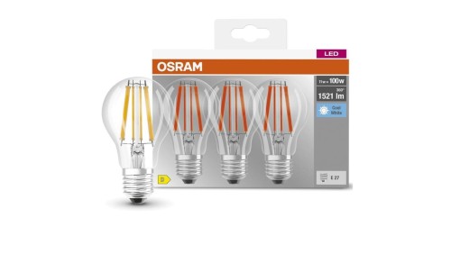 3PAK Żarówka LED E27 A60 CL 11W = 100W 1521lm 4000K Neutralna 300 Filament OSRAM BASE