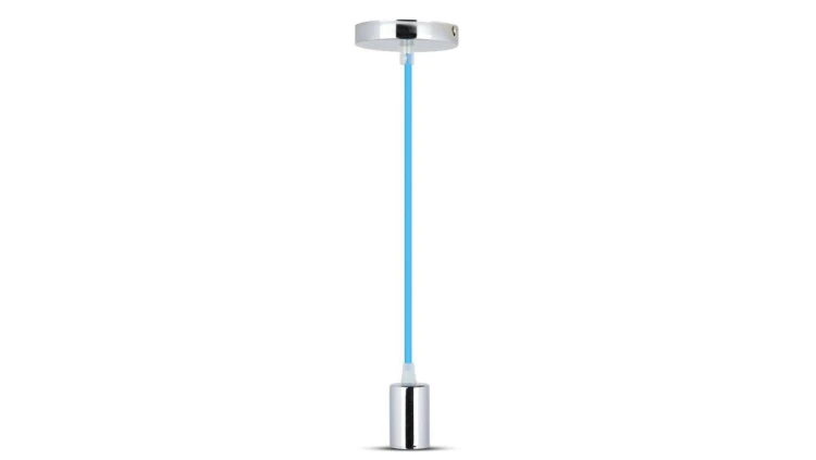 Lampa dekoracyjna wisząca oprawka chrom + przewód niebieski dł:1000mm E27 max 60W IP20 V-TAC VT-7338-BL