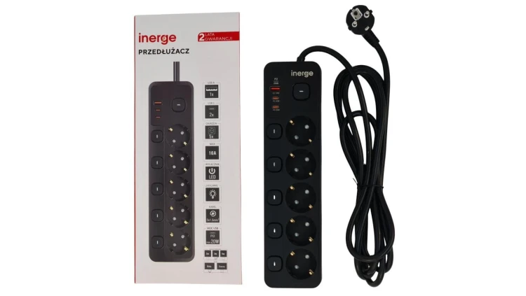 Przedłużacz INERGE 5-gniazdowy 2m ECE-0522PD-02-B