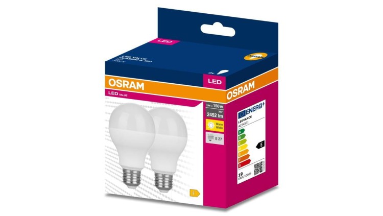 2PAK Żarówka LED E27 A60 19W = 150W 2452lm 3000K Ciepła 200 OSRAM VALUE