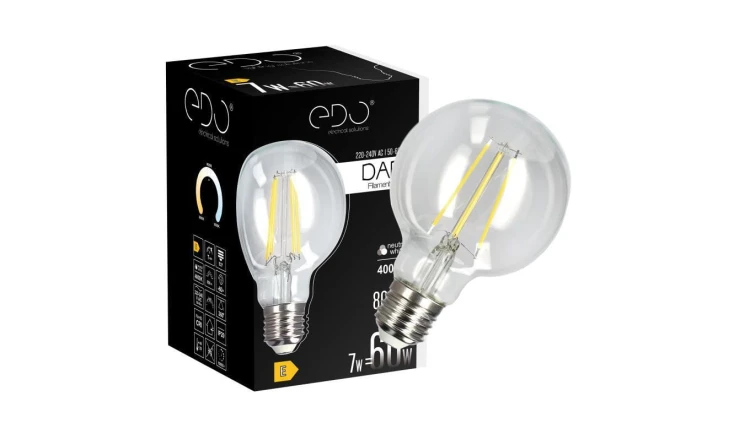 Żarówka dekoracyjna DARI LED Filament 7W, E27, 4000K, 806lm, 230V, CLEAR G80, EDO777632 EDO