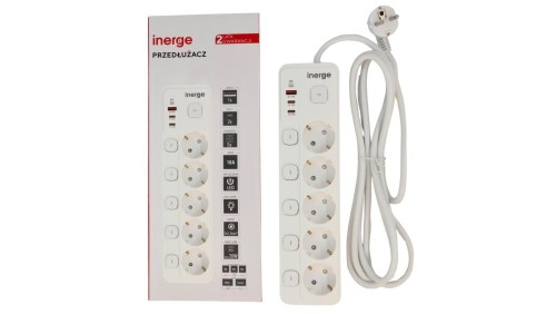 Przedłużacz INERGE 5-gniazdowy 3m ECE-0522PD-03-W