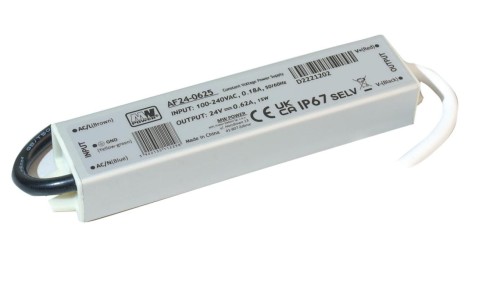 Zasilacz LED 15W 24V 0,62A metalowa obudowa IP67 AF24-062 MW POWER