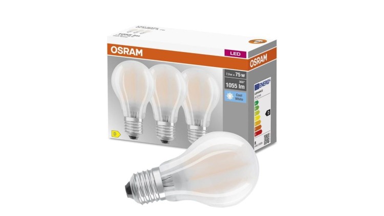 3PAK Żarówka LED E27 A60 7,5W = 75W 1055lm 4000K Neutralna 300 Filament OSRAM BASE