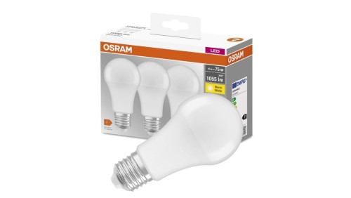 3PAK Żarówka LED E27 A60 10W = 75W 1055lm 2700K Ciepła 200 OSRAM Base